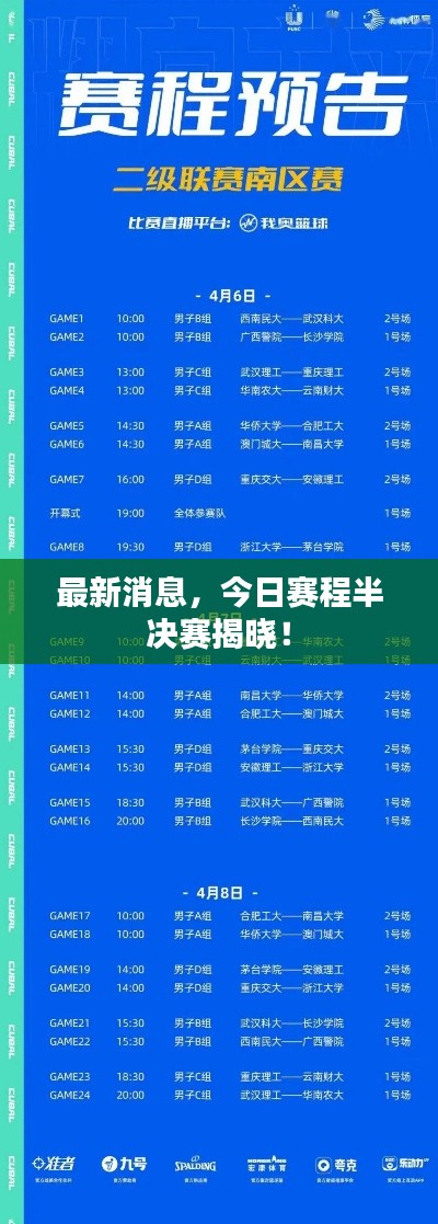 最新消息,今日赛程半决赛揭晓!